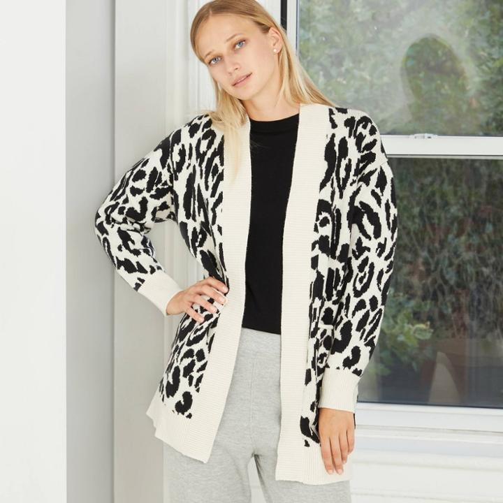 Women's Leopard Print Cardigan - Who What Wear Black