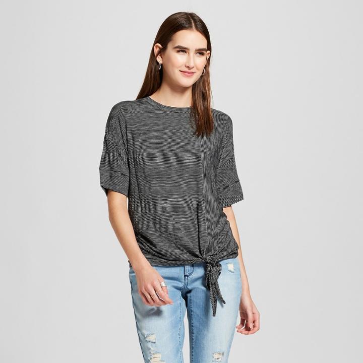 Women's Striped Short Sleeve Tie Front T-shirt - Mossimo Black/white