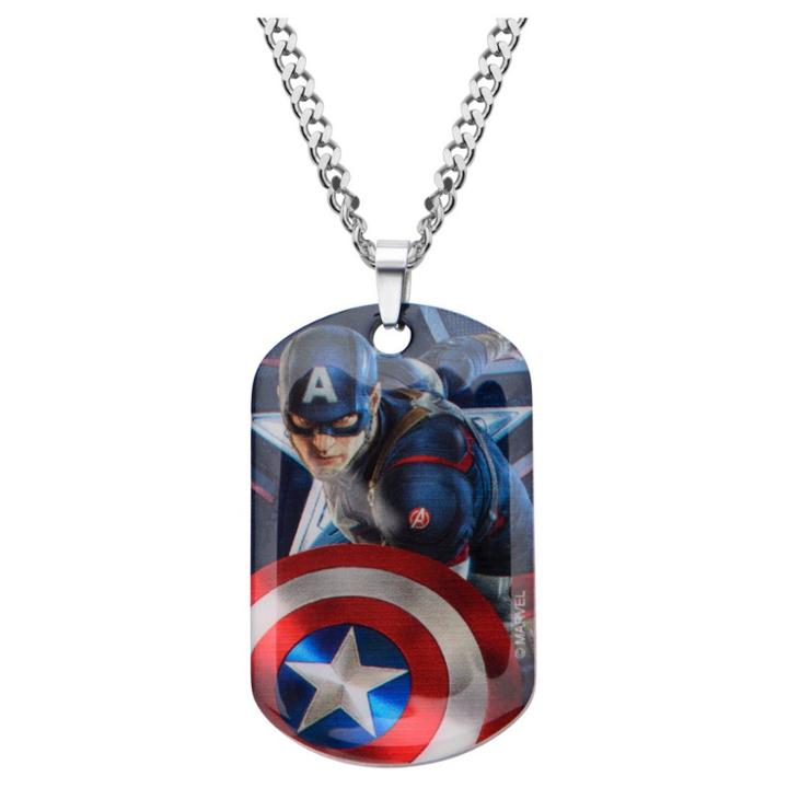 Men's Marvel Captain America Graphic Stainless Steel Dog Tag Pendant With Chain
