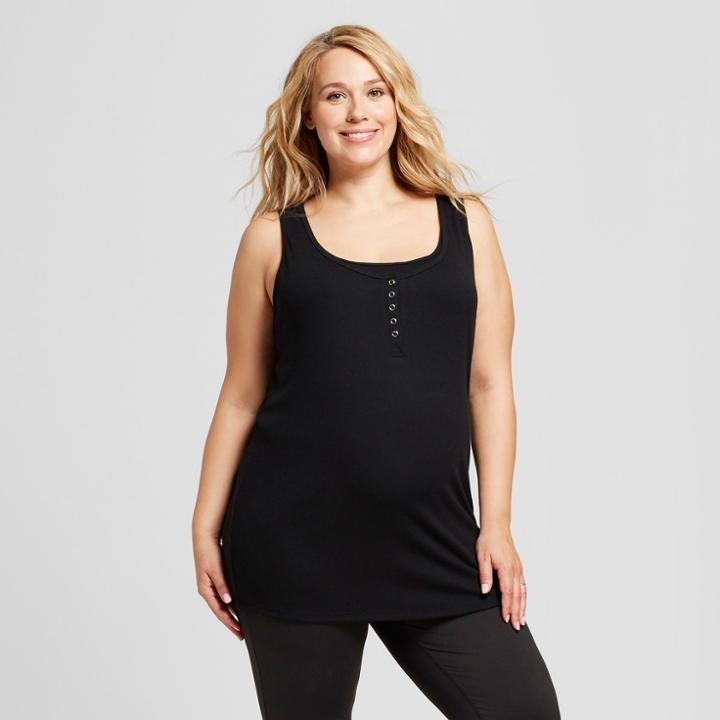 Maternity Plus Size Henley Nursing Tank - Isabel Maternity By Ingrid & Isabel Black