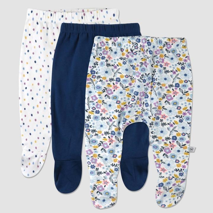 Honest Baby 3pk Prairie Pretty Footed Harem Pants - Navy Blue