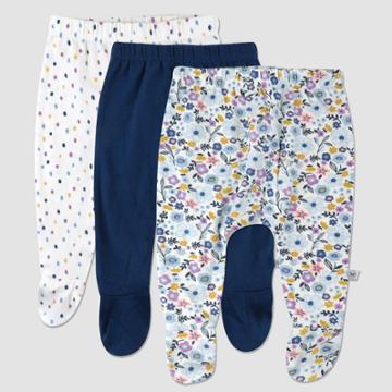 Honest Baby 3pk Prairie Pretty Footed Harem Pants - Navy Blue