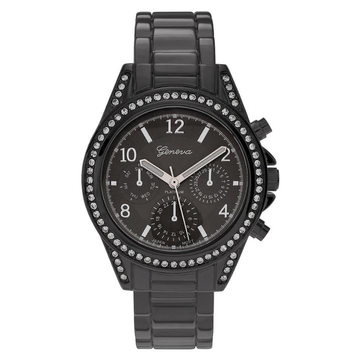 Women's Geneva Platinum Rhinestone Bezel Metal Cuff Watch - Gunmetal