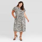 Women's Plus Size Leopard Print Flutter Short Sleeve Dress - Who What Wear White
