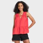 Women's Sleeveless Smocked V-neck Top - A New Day Red