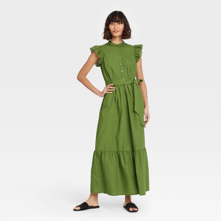 Women's Ruffle Short Sleeve A-line Dress - Who What Wear Green