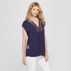 Women's Short Sleeve Embroidered Knit Peplum Top - Knox Rose Navy