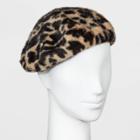 Women's Animal Print Faux Fur Beret Hat - A New Day One Size, Beige/black/brown