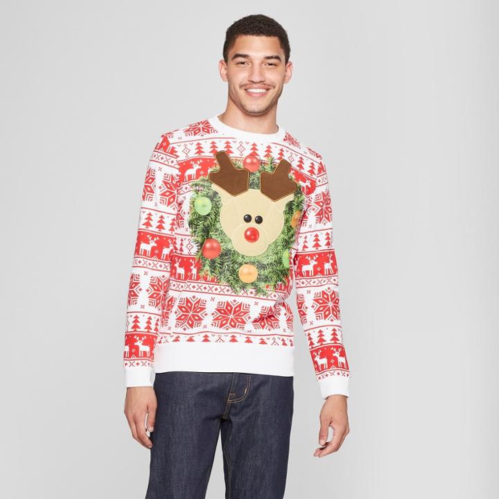 Mad Engine Men's Ugly Holiday Reindeer Trophy Long Sleeve Sweatshirt - Red
