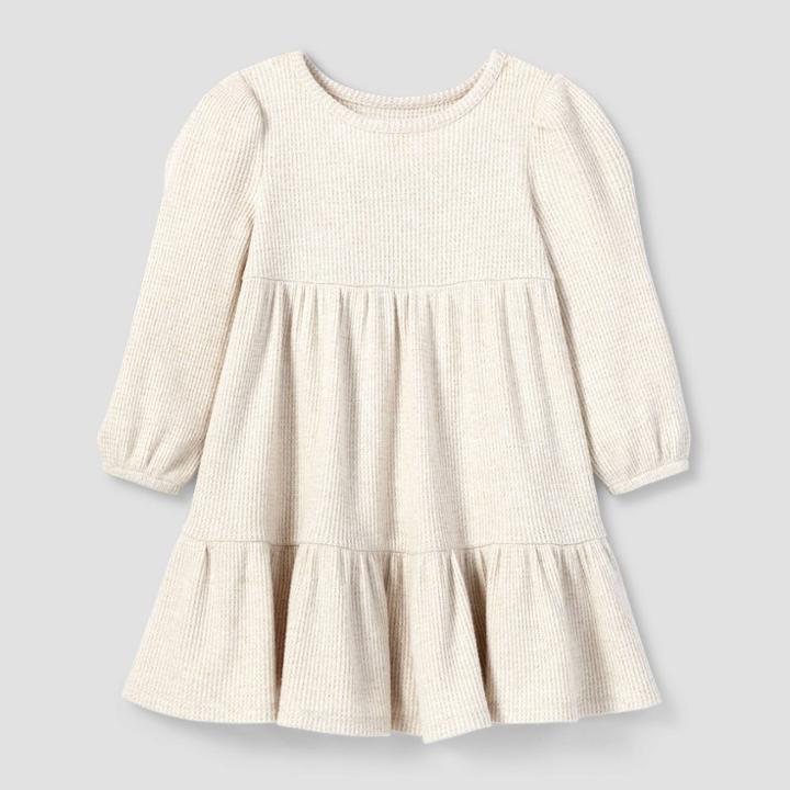 Toddler Girls' Tiered Cozy Waffle Long Sleeve Dress - Cat & Jack Cream