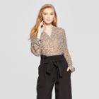 Women's Leopard Print Long Sleeve Popover Blouse - A New Day Tan