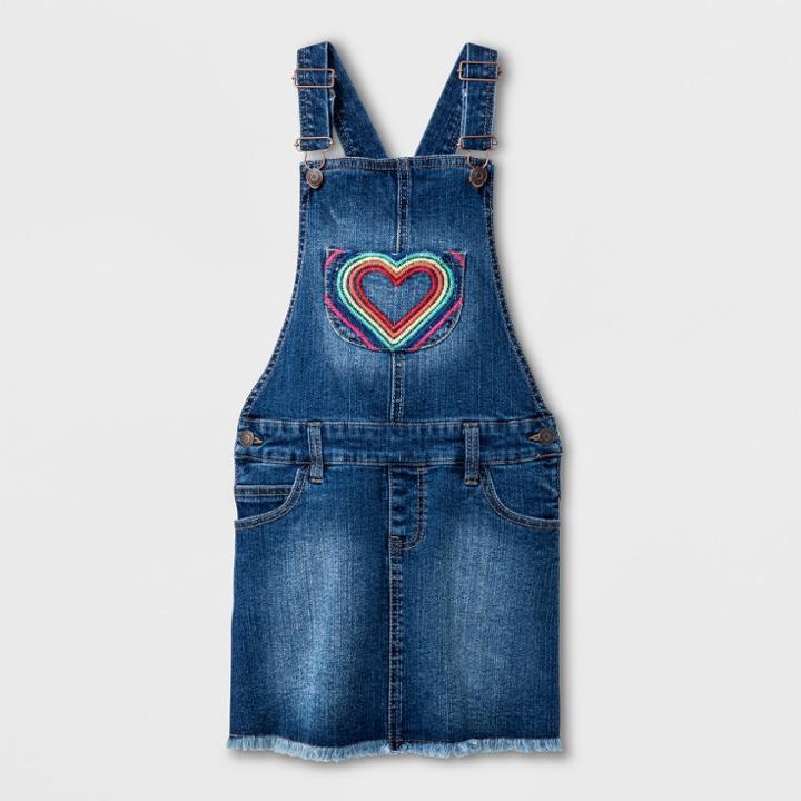 Girls' Denim Heart Skirtall - Cat & Jack Medium Wash