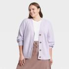 Women's Plus Size Button-front Cardigan - A New Day Light Purple