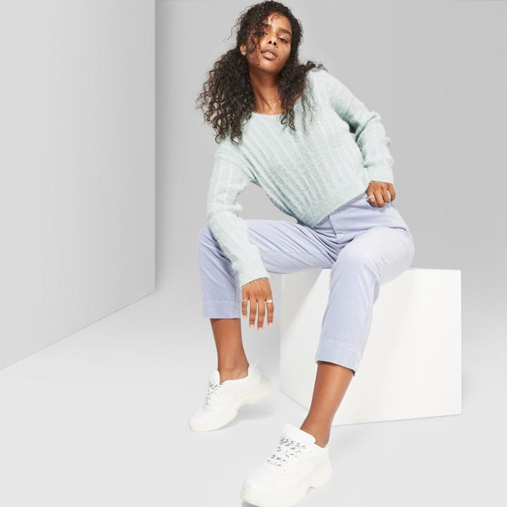 Women's Long Sleeve Fuzzy V-neck Sweaters - Wild Fable Blue