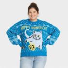 Mighty Fine Women's Plus Size Happy Hanukcat Graphic Pullover Sweater - Blue