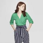 Women's Long Sleeve Utility Popover Shirt - A New Day Green