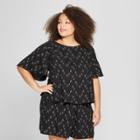 Women's Plus Size Printed Soft Woven Short Sleeve Top - Ava & Viv Black/white X