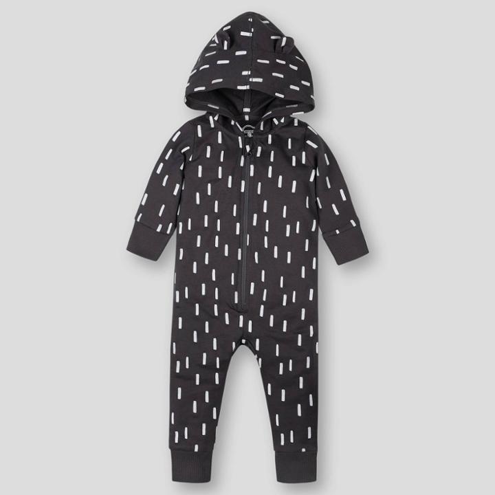 Lamaze Baby Organic Cotton Long Sleeve Long Leg Raindop Bear Ear Hoodie Romper - Black Wash