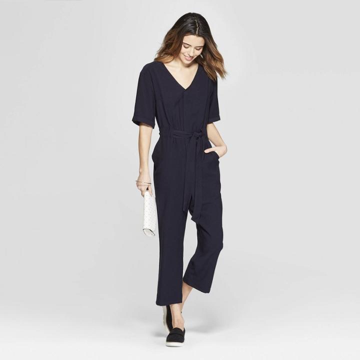 Women's Short Sleeve V-neck Utility Jumpsuit - A New Day Blue