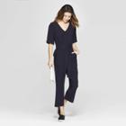 Women's Short Sleeve V-neck Utility Jumpsuit - A New Day Blue