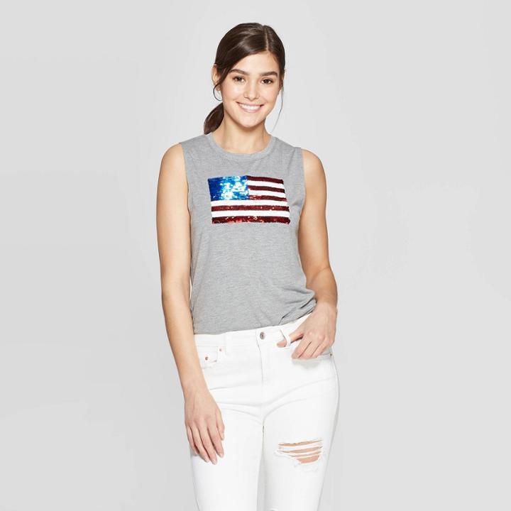 Women's Usa Flag Sequin Tank Top - Modern Lux (juniors') - Charcoal Gray
