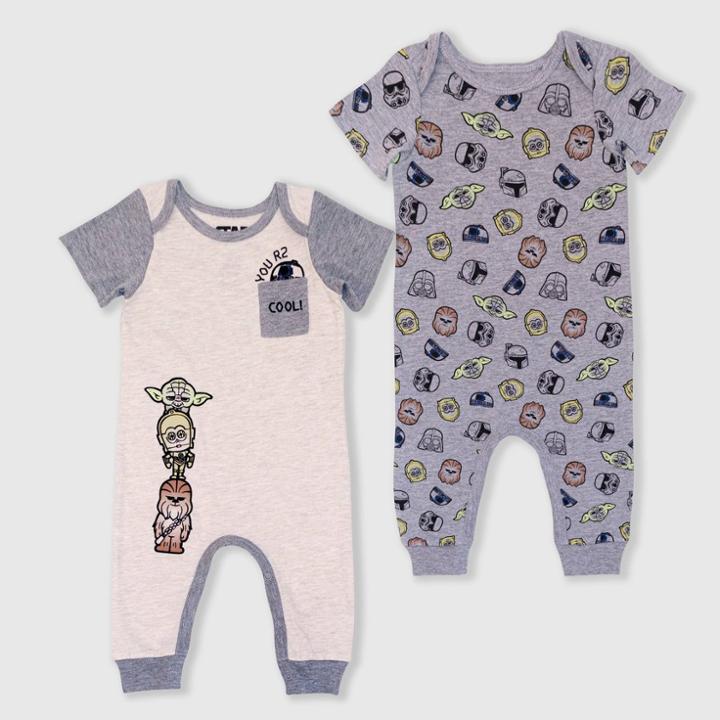 Disney Baby Boys' 2pk Star Wars Rompers - Gray Newborn, Boy's