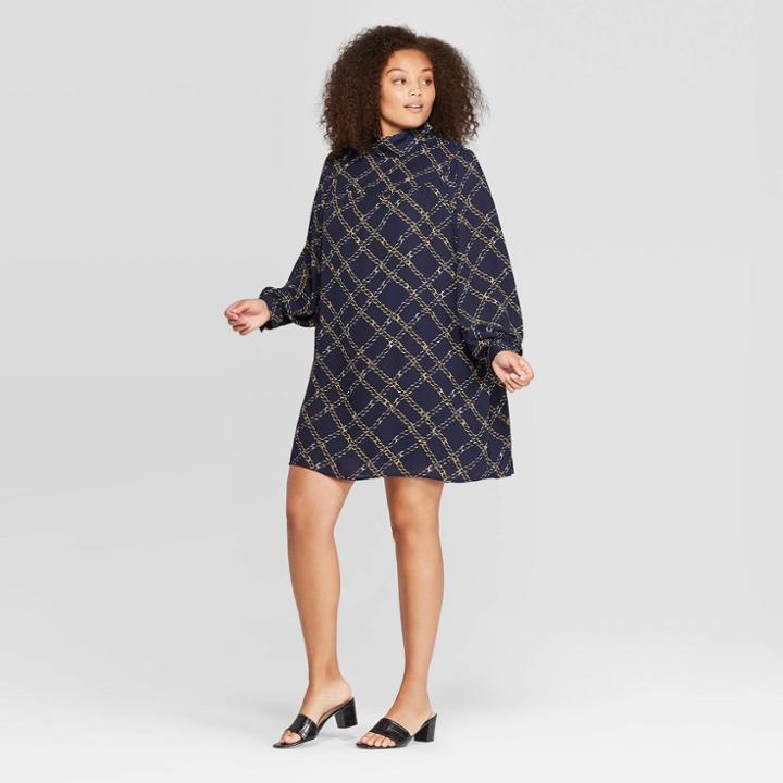 Women's Plus Size Long Sleeve Mock Turtleneck Mini Dress - Who What Wear Blue 3x, Women's,