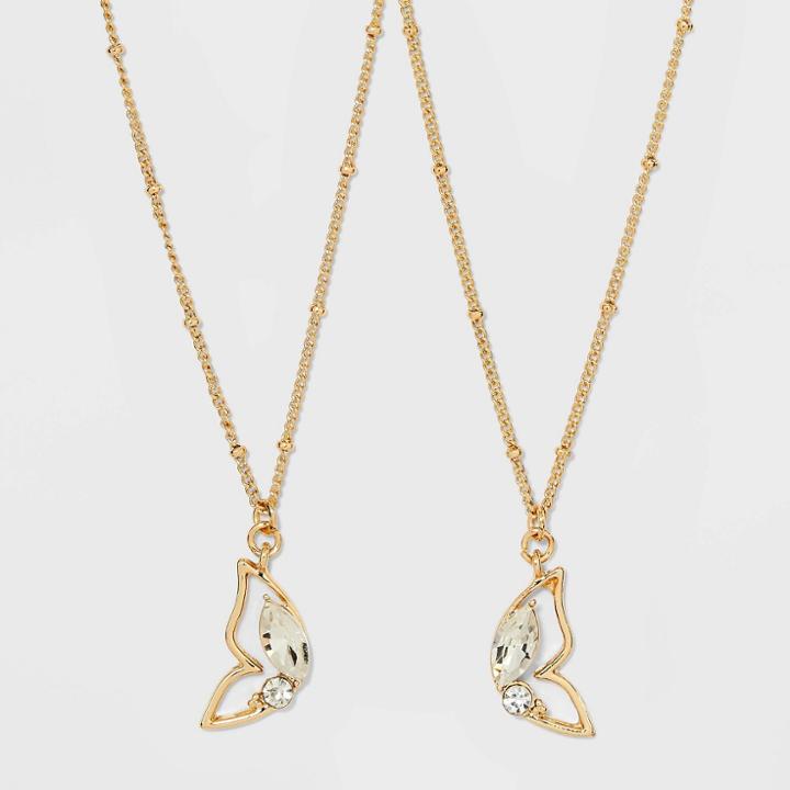 Cubic Zirconia Butterfly Friendship Pendant Necklace Set 2pc - Wild Fable Gold