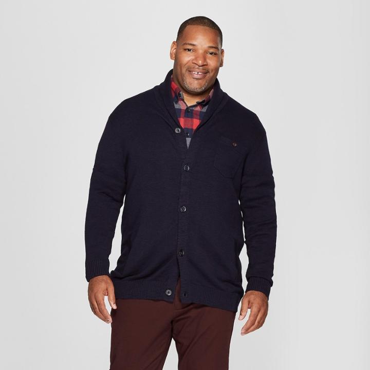 Men's Tall Mid Weight Shawl Button-up Cardigan - Goodfellow & Co Federal Blue