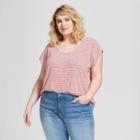 Women's Plus Size Textured Scoop Neck Stripe Short Sleeve T-shirt - Universal Thread Red