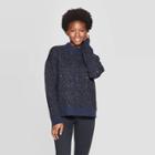 Women's Leopard Print Long Sleeve Mock Turtleneck Pullover - Universal Thread Navy M, Women's, Size: