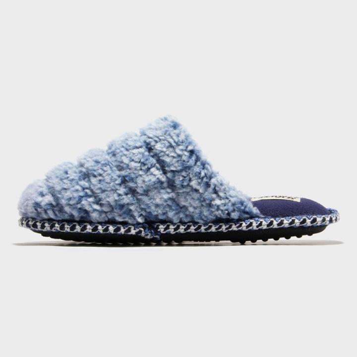 Women's Dluxe By Dearfoams Tipped Teddy Scuff Slippers - Navy Blue