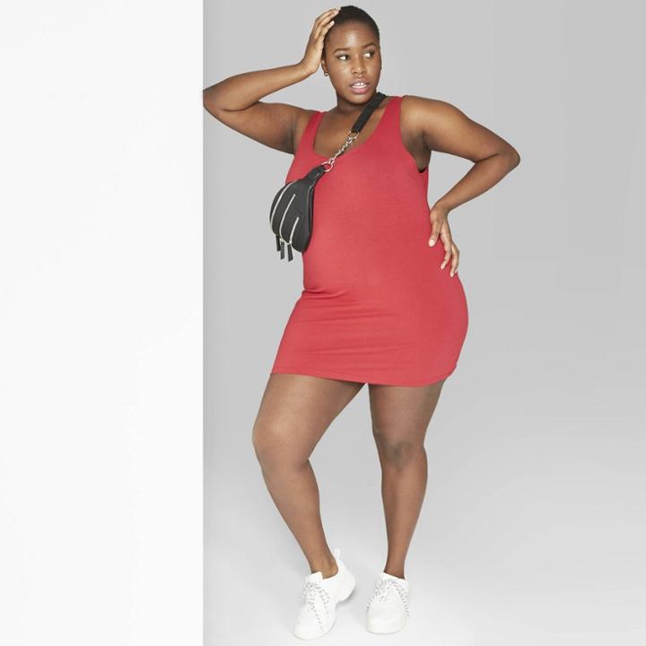 Women's Plus Size Sleeveless Scoop Neck Knit Tank Dress - Wild Fable Red