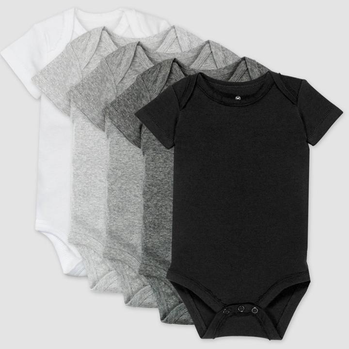 Honest Baby 5pk Organic Cotton Short Sleeve Bodysuit - Gray Newborn