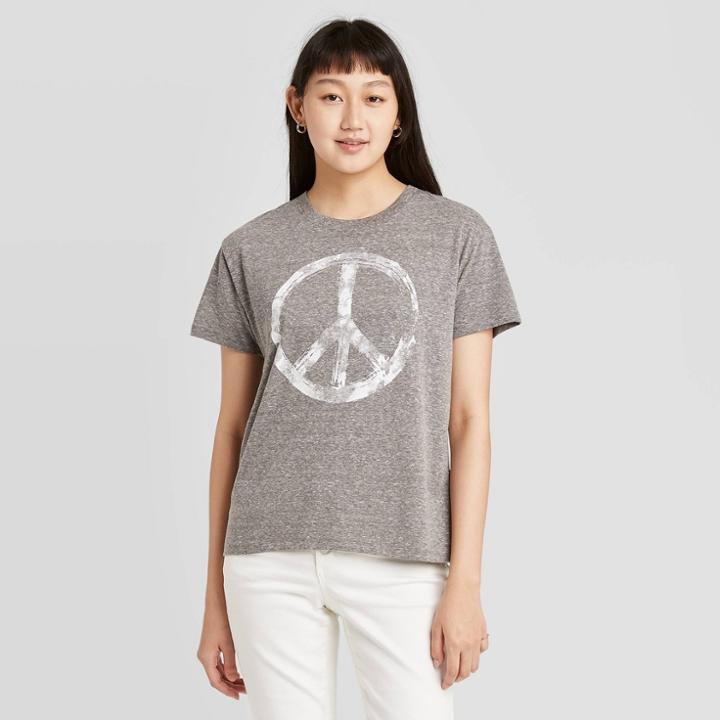 Modern Lux Women's Peace Short Sleeve Graphic T-shirt - Gray