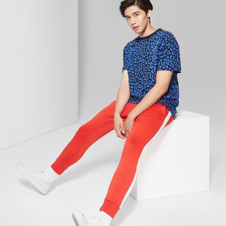 Men's Leopard Print Short Sleeve Boxy T-shirt - Original Use Blue