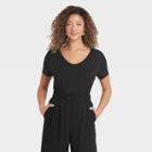 Women's Short Sleeve V-neck T-shirt - A New Day Black
