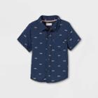 Toddler Boys' Shark Print Challis Short Sleeve Button-down Shirt - Cat & Jack Navy Blue