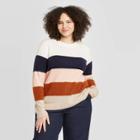 Women's Plus Size Striped Crewneck Pullover Sweater - Ava & Viv Blue X