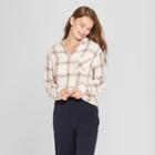 Women's Any Day Plaid Long Sleeve Shirt - A New Day Cream S, Size: