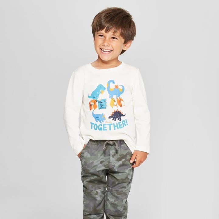 Toddler Boys' Dinosaurs Read Together! Graphic Long Sleeve T-shirt - Cat & Jack Cream
