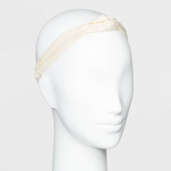 Solid Cotton Woven Fabric Knot Top Headwrap - Universal Thread Ivory, Women's