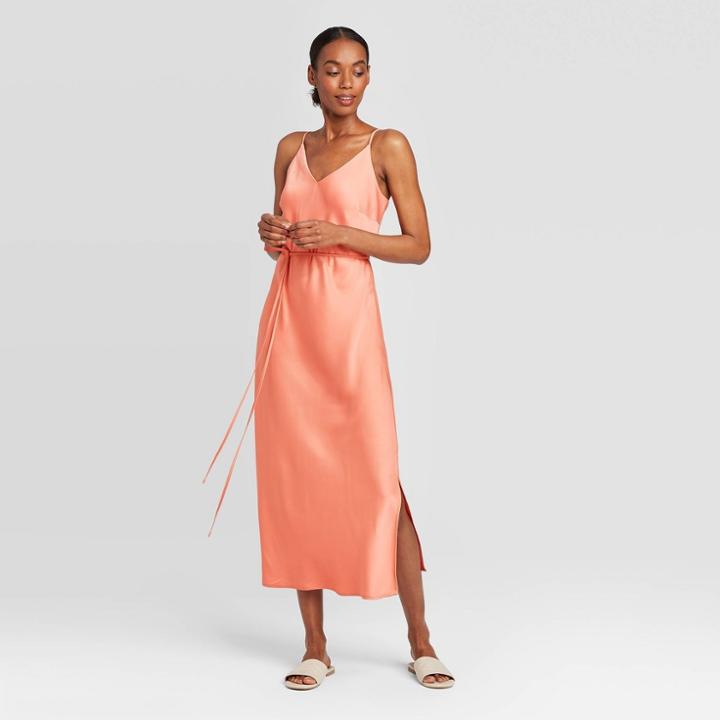 Women's Sleeveless Tie Waist Slip Dress - Prologue Orange