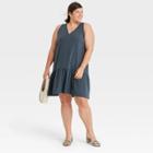 Women's Plus Size Sleeveless Ruffle Hem Knit Dress - A New Day Navy