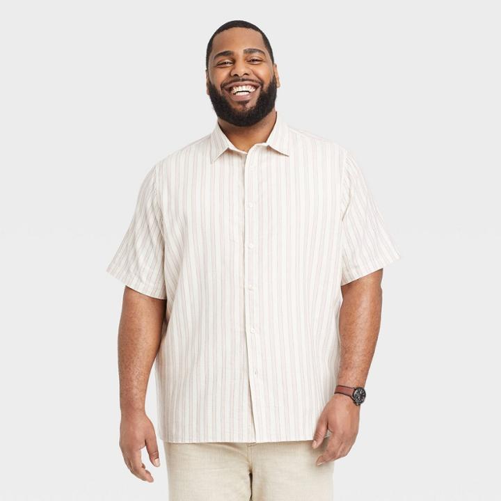 Men's Big & Tall Printed Short Sleeve Woven Novelty Button-down Shirt - Goodfellow & Co Light Off-white/stripe