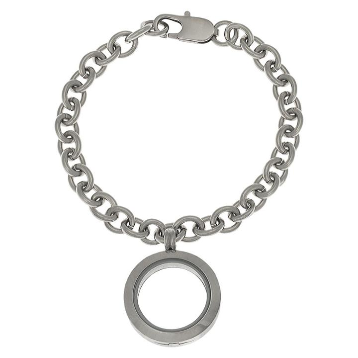 Target Women's Treasure Lockets Stainless Steel Rolo Bracelet With Round Locket -