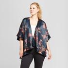 Women's Plus Size Watercolor Kimono - A New Day Black