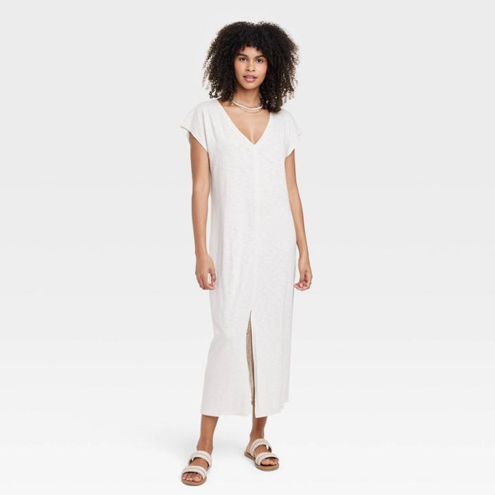 Women's Short Sleeve V-neck Knit Dress - Universal Thread White