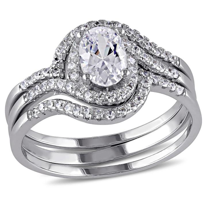 1.93 Ct. T.w. Halo Cubic Zirconia Swirl Bridal Set In Sterling Silver -