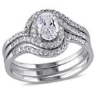1.93 Ct. T.w. Halo Cubic Zirconia Swirl Bridal Set In Sterling Silver -